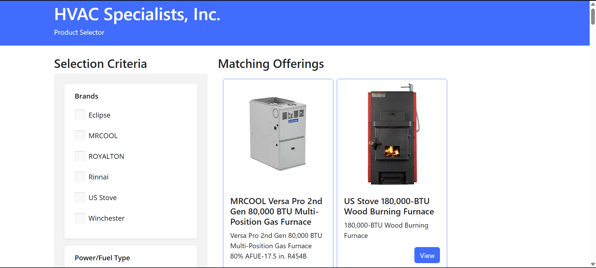 The MinnSight Product Selector, a spreadsheet that guides a customer to the right product